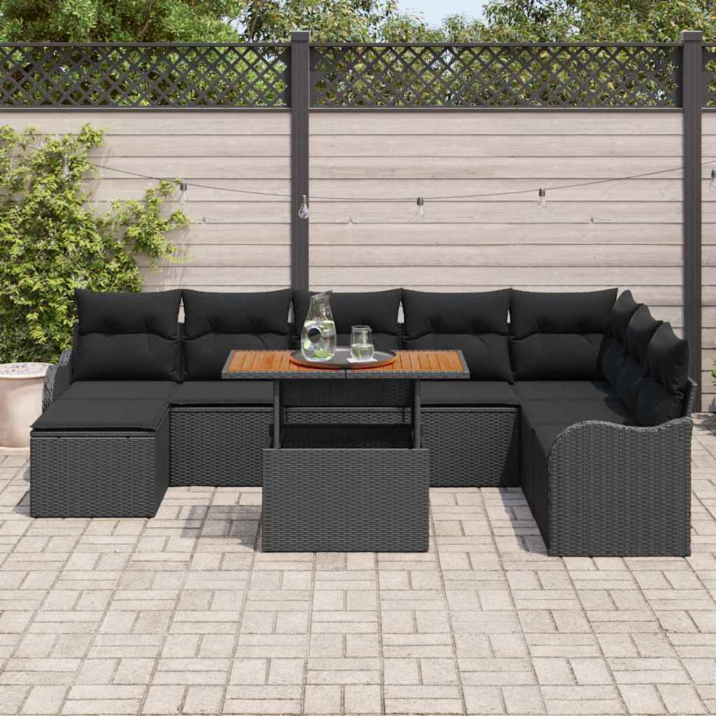 Tuin Sofa Set met opslag 9 pcs Zwart Poly riet