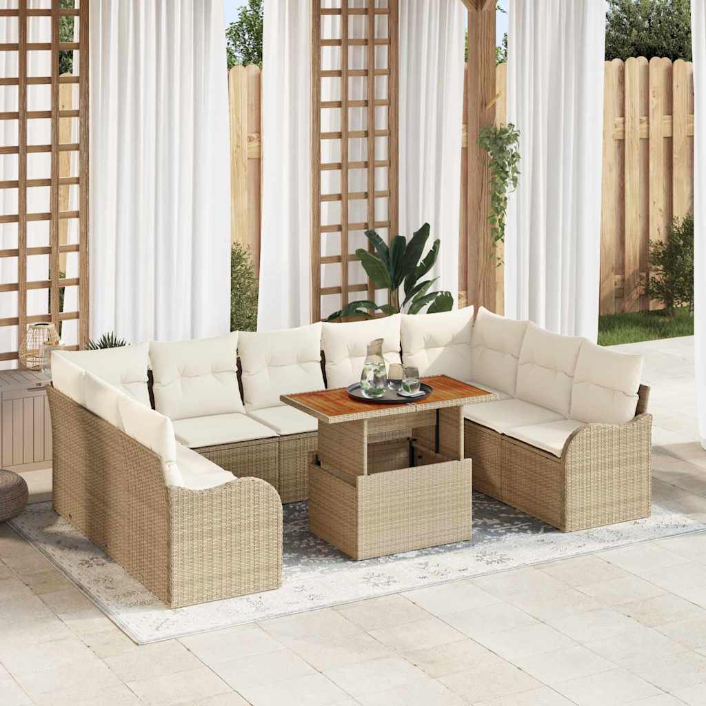 Tuin Sofa Set 10 st Beige Poly riet – afbeelding 1