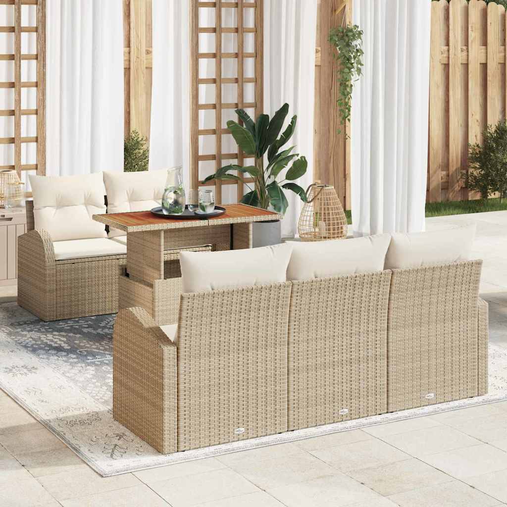 Tuin Sofa Set 6 st Beige Poly riet – afbeelding 1