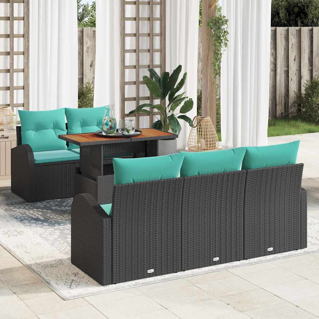 Tuin Sofa Set met opslag 6 pcs Zwart Poly riet – afbeelding 1