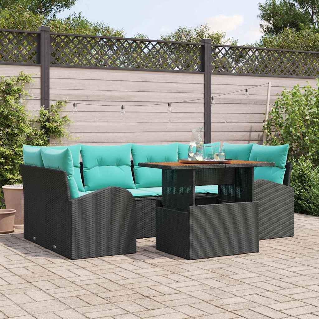 Tuin Sofa Set met opslag 7 pcs Zwart Poly riet – afbeelding 1