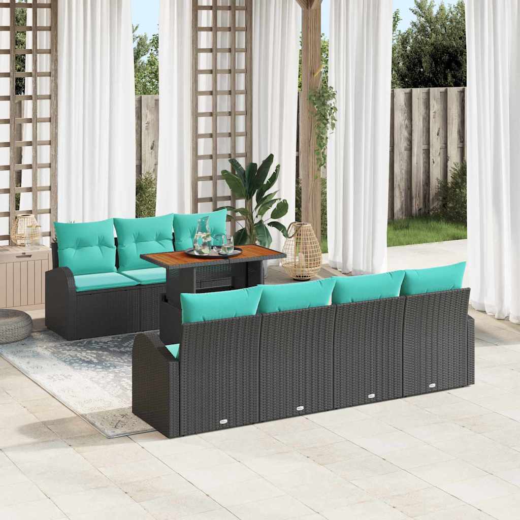 Tuin Sofa Set met opslag 8 pcs Zwart Poly riet – afbeelding 1