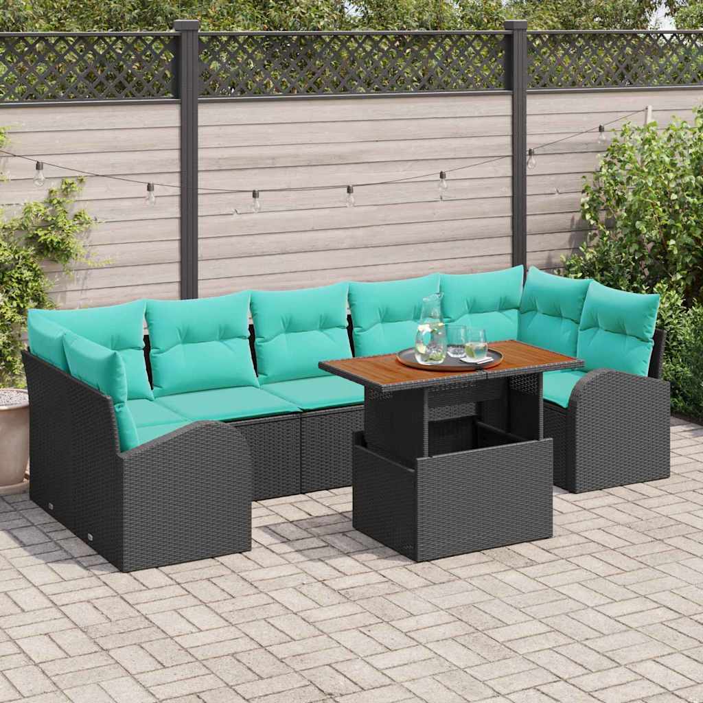 Tuin Sofa Set met opslag 8 pcs Zwart Poly riet – afbeelding 1