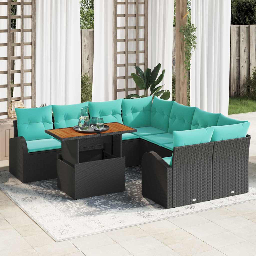 Tuin Sofa Set met opslag 9 pcs Zwart Poly riet – afbeelding 1