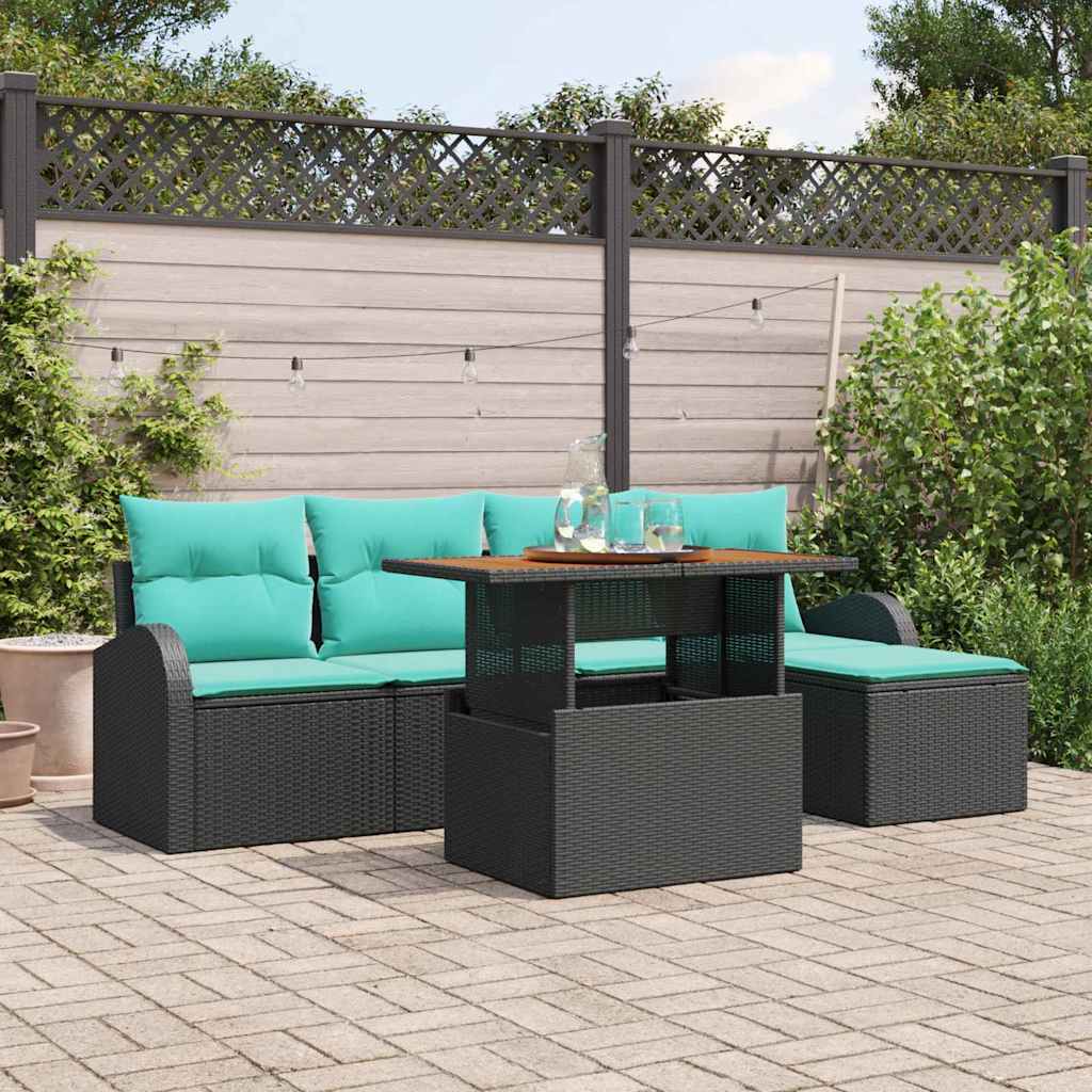 Tuin Sofa Set met opslag 6 pcs Zwart Poly riet – afbeelding 1