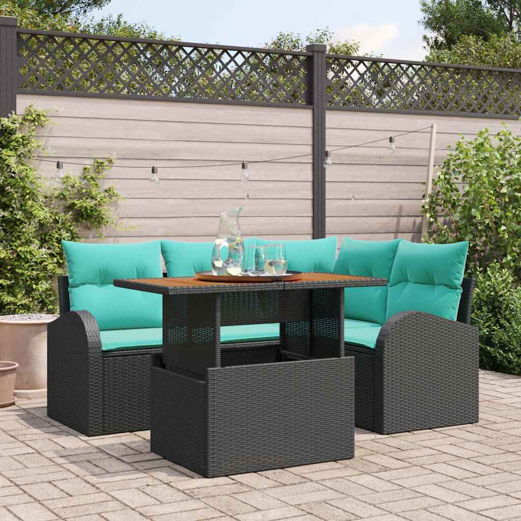 Tuin Sofa Set met opslag 5 pcs Zwart Poly riet – afbeelding 1