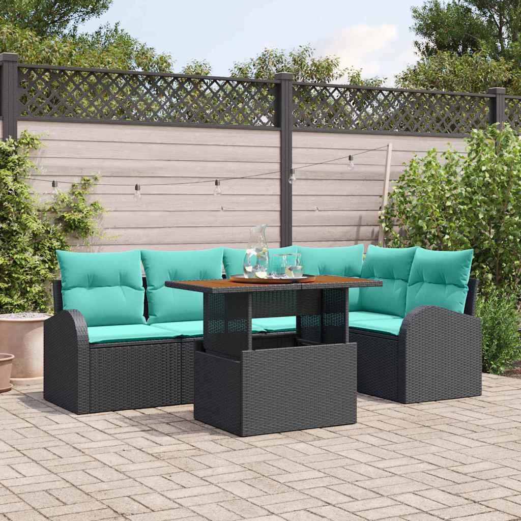 Tuin Sofa Set met opslag 6 pcs Zwart Poly riet – afbeelding 1