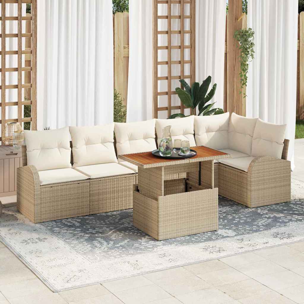 Tuin Sofa Set 7 st Beige Poly riet