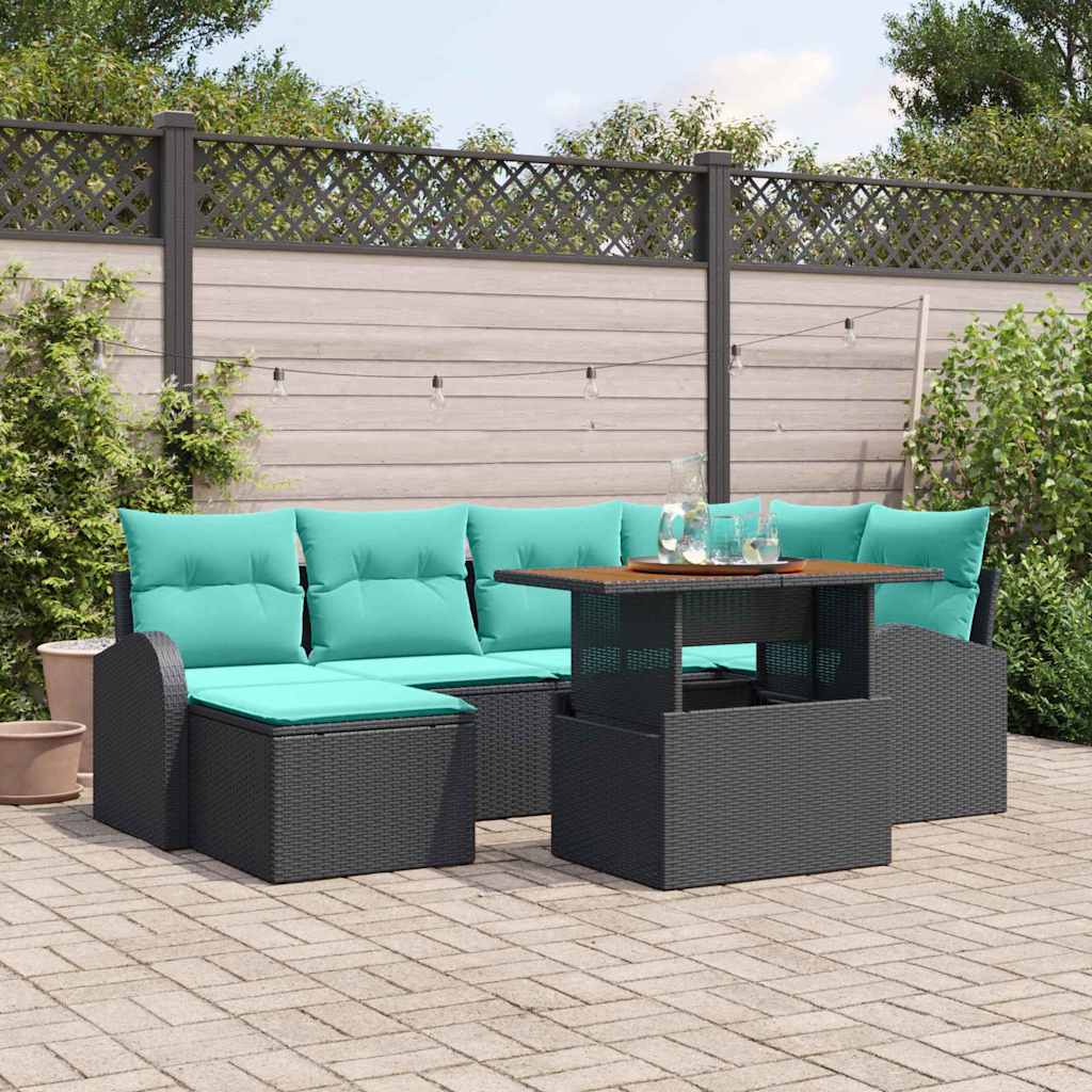 Tuin Sofa Set met opslag 7 pcs Zwart Poly riet – afbeelding 1