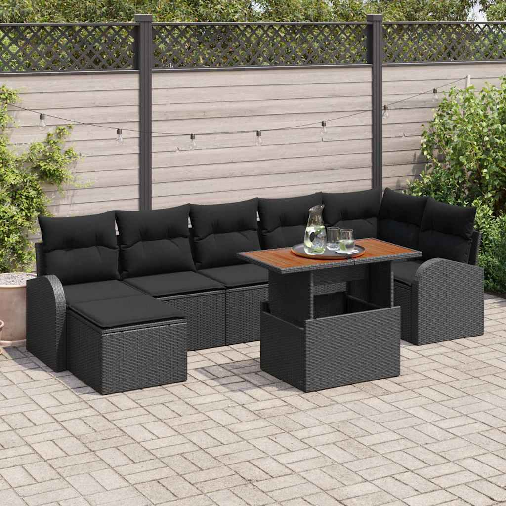 Tuin Sofa Set met opslag 8 pcs Zwart Poly riet