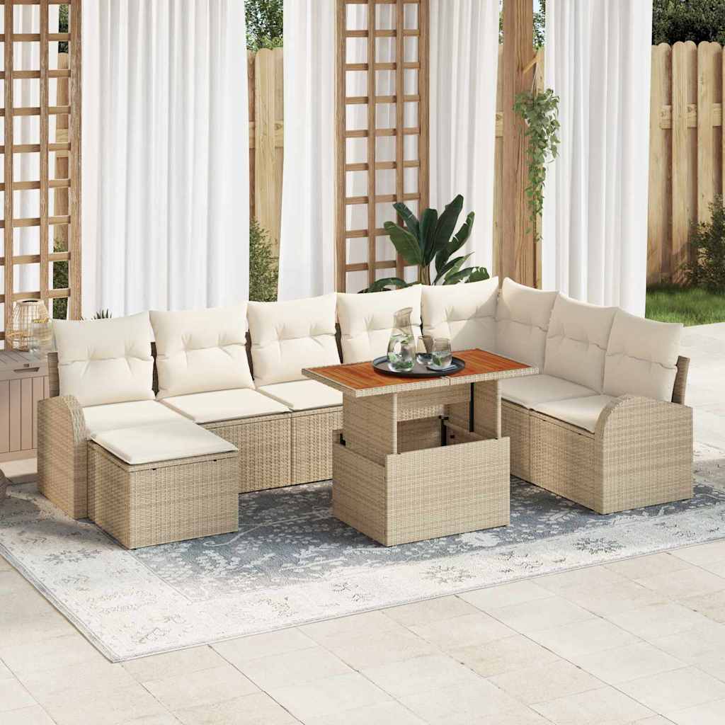 Tuin Sofa Set 9 st Beige Poly riet – afbeelding 1