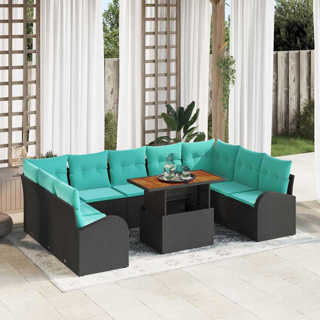 Tuin Sofa Set met opslag 10 pcs Zwart Poly riet – afbeelding 1