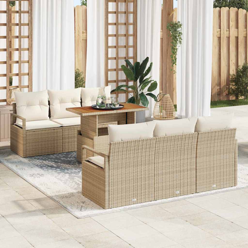 Tuin Sofa Set 7 st Beige Poly riet – afbeelding 1
