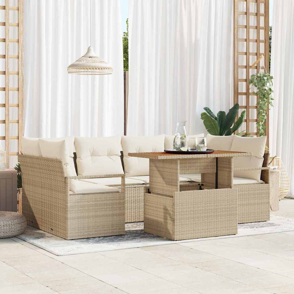 Tuin Sofa Set 7 st Beige Poly riet