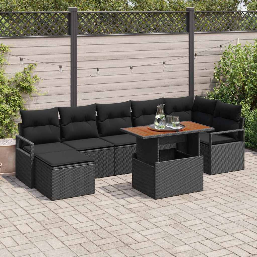 Tuin Sofa Set met opslag 8 pcs Zwart Poly riet