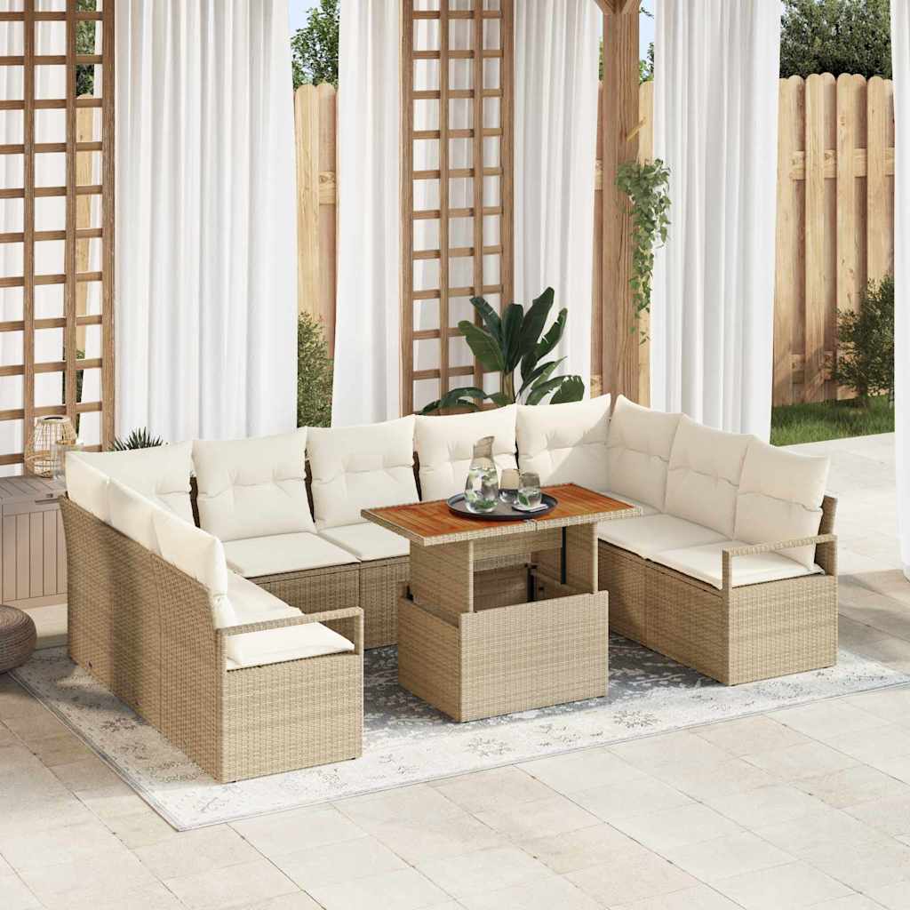 Tuin Sofa Set 10 st Beige Poly riet – afbeelding 1