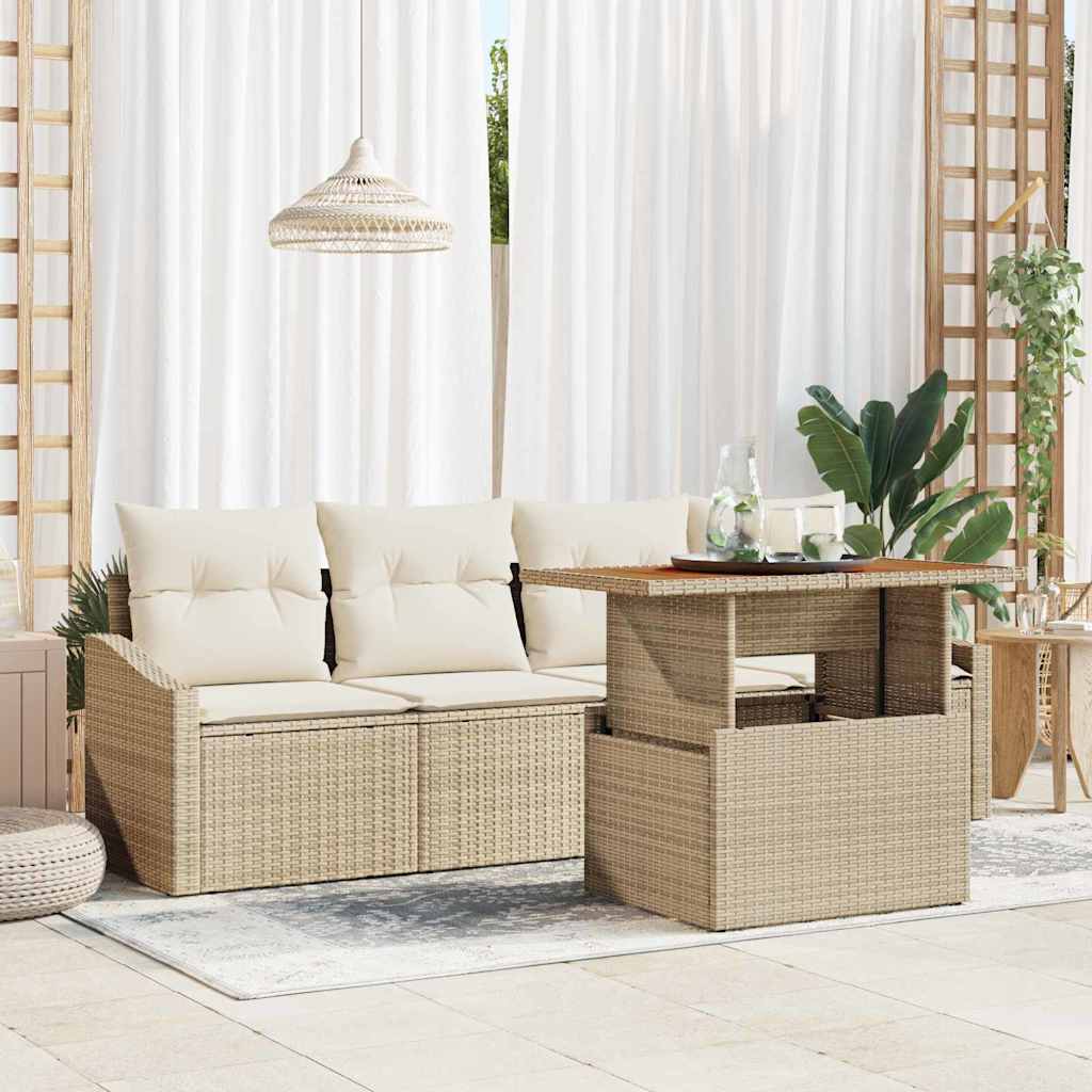 Tuin Sofa Set 5 st Beige Poly riet – afbeelding 1