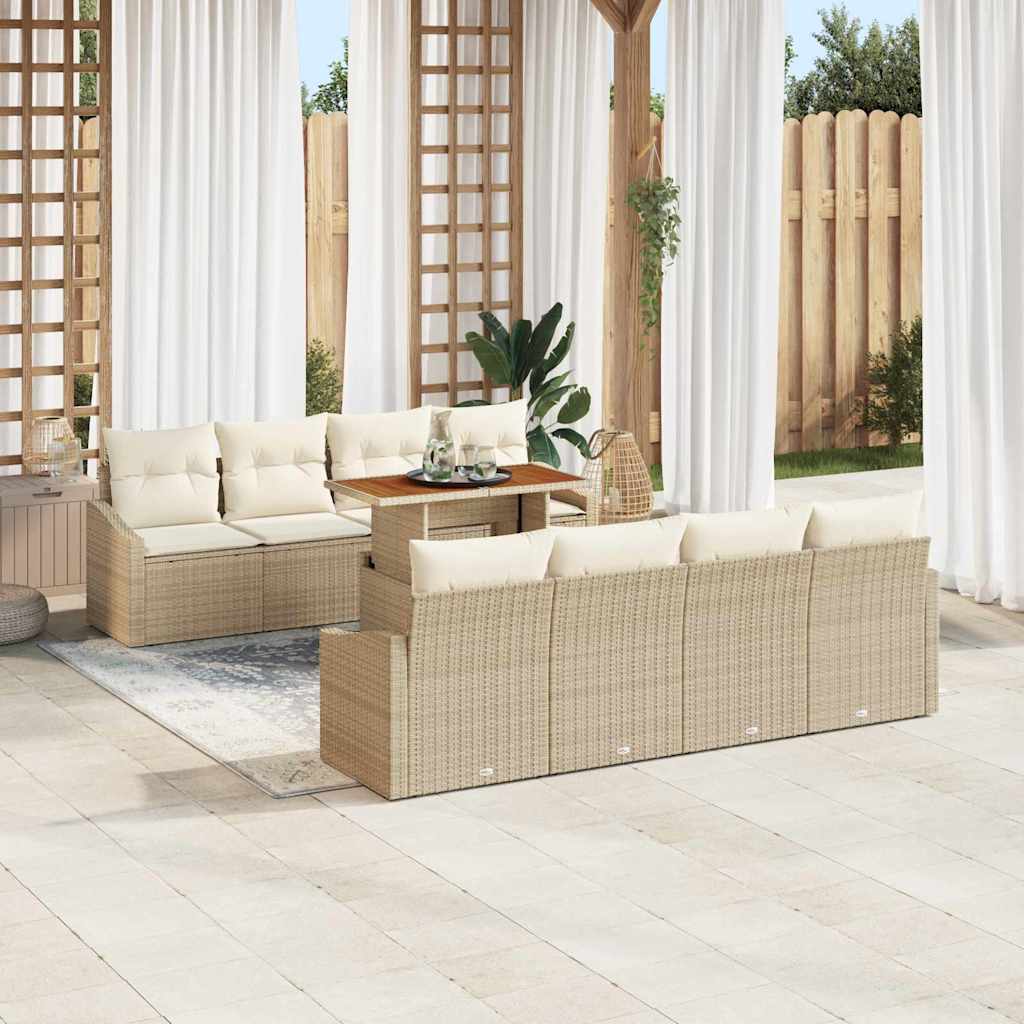 Tuin Sofa Set 9 st Beige Poly riet – afbeelding 1