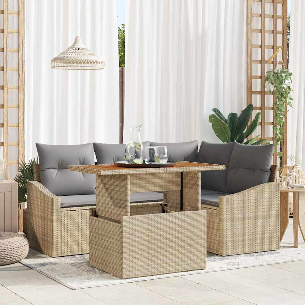 Tuin Sofa Set met opslag 5 pcs Beige Poly riet – afbeelding 1