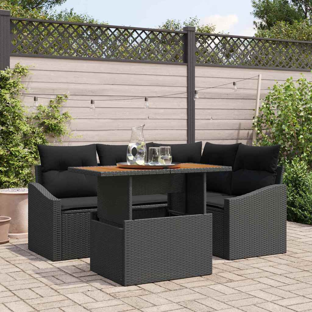 Tuin Sofa Set met opslag 5 pcs Zwart Poly riet