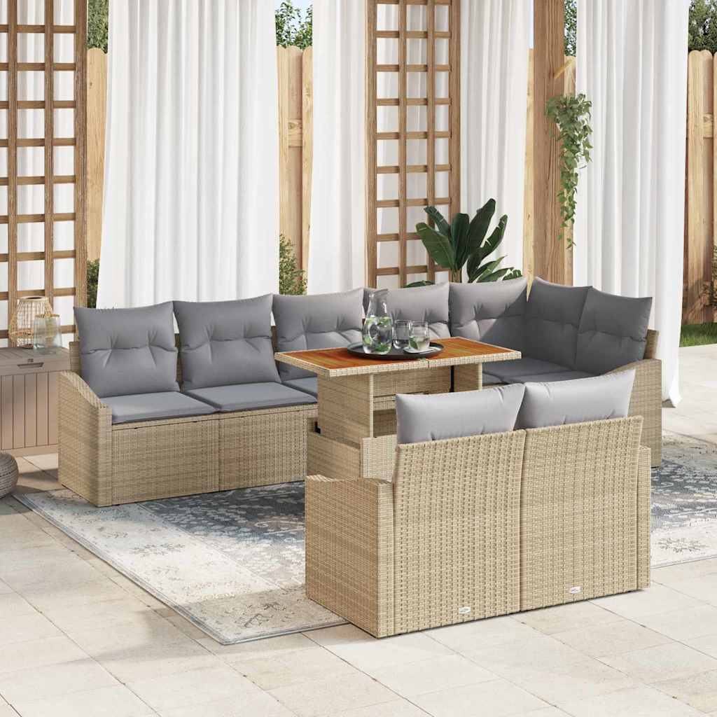 Tuin Sofa Set met opslag 9 pcs Beige Poly riet – afbeelding 1