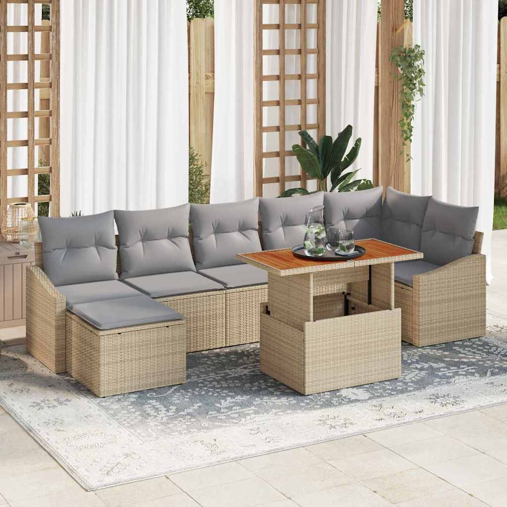 Tuin Sofa Set met opslag 8 pcs Beige Poly riet – afbeelding 1