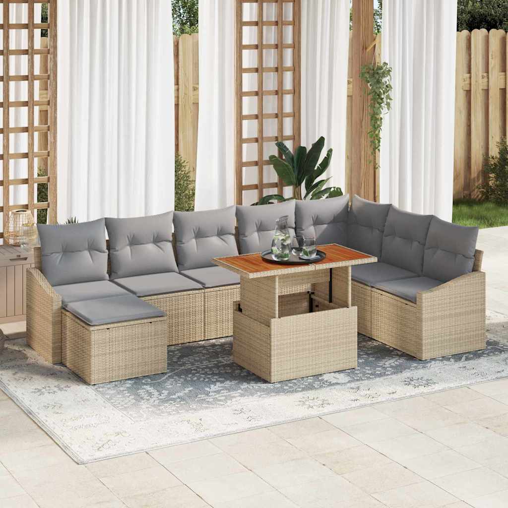 Tuin Sofa Set met opslag 9 pcs Beige Poly riet – afbeelding 1