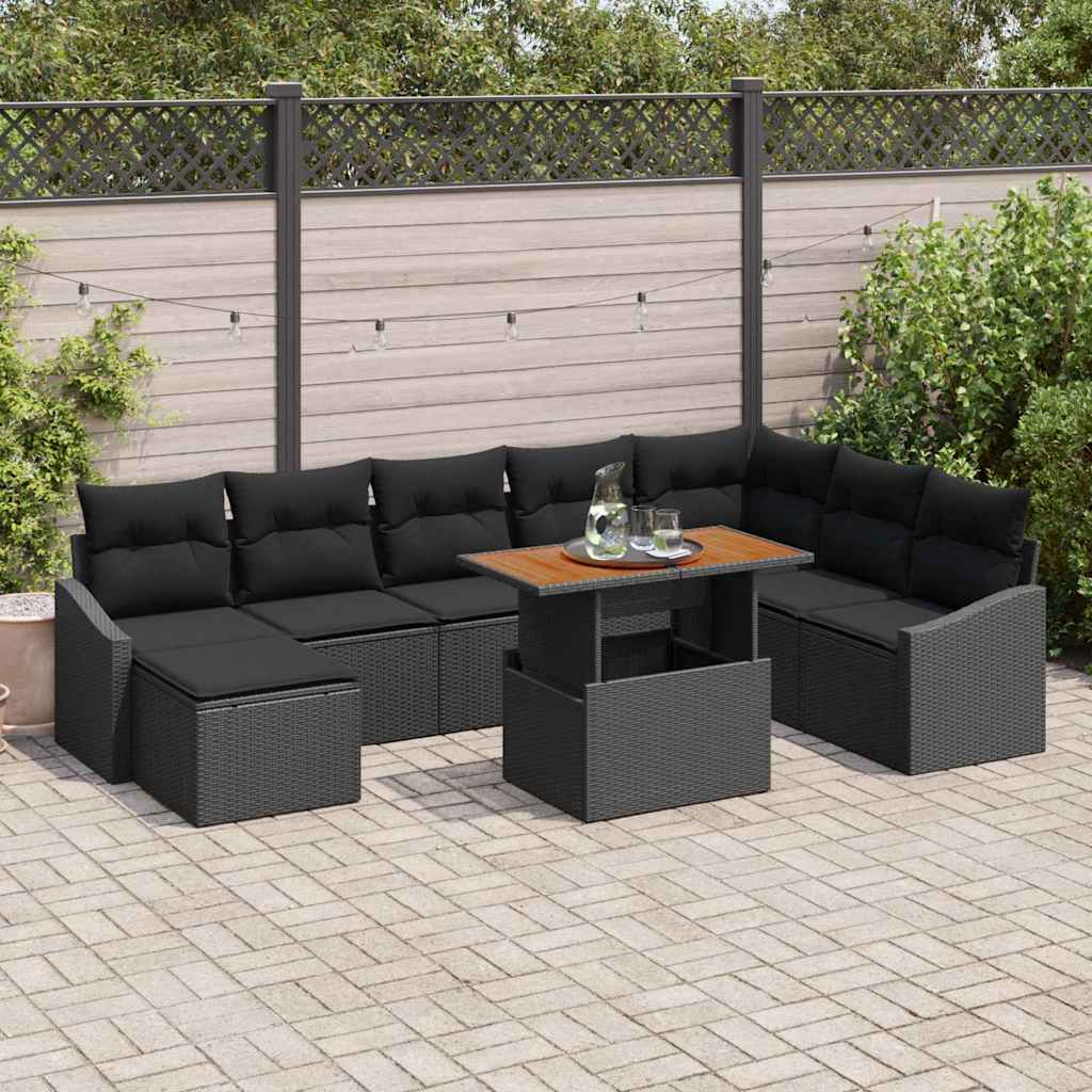 Tuin Sofa Set met opslag 9 pcs Zwart Poly riet