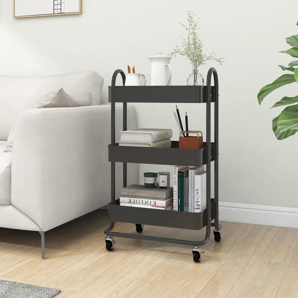 Trolley 3-laags 43x34x79 cm staal antracietkleurig – afbeelding 1
