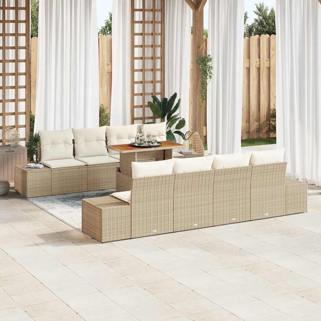 Tuin Sofa Set 9 st Beige Poly riet – afbeelding 1