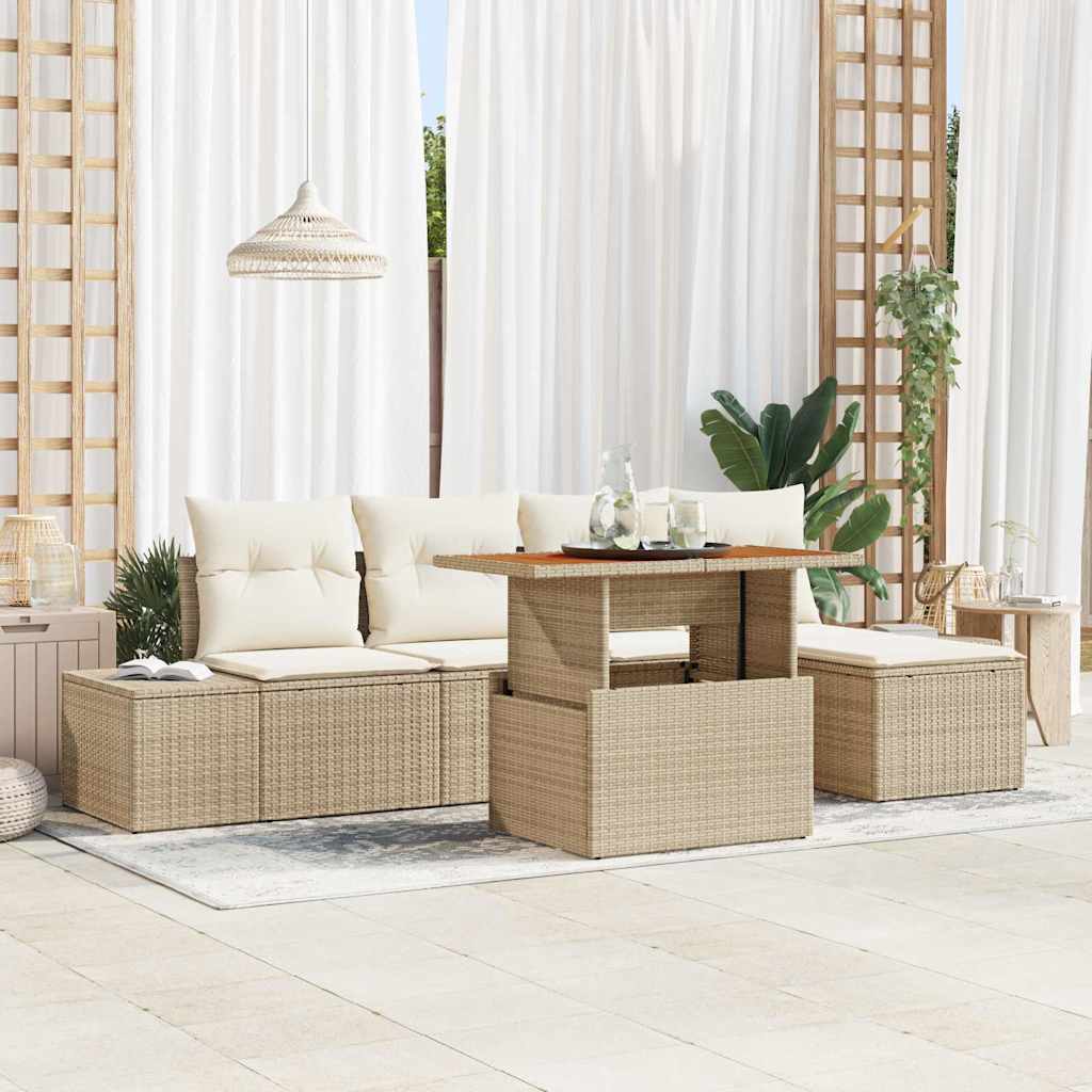Tuin Sofa Set 6 st Beige Poly riet – afbeelding 1