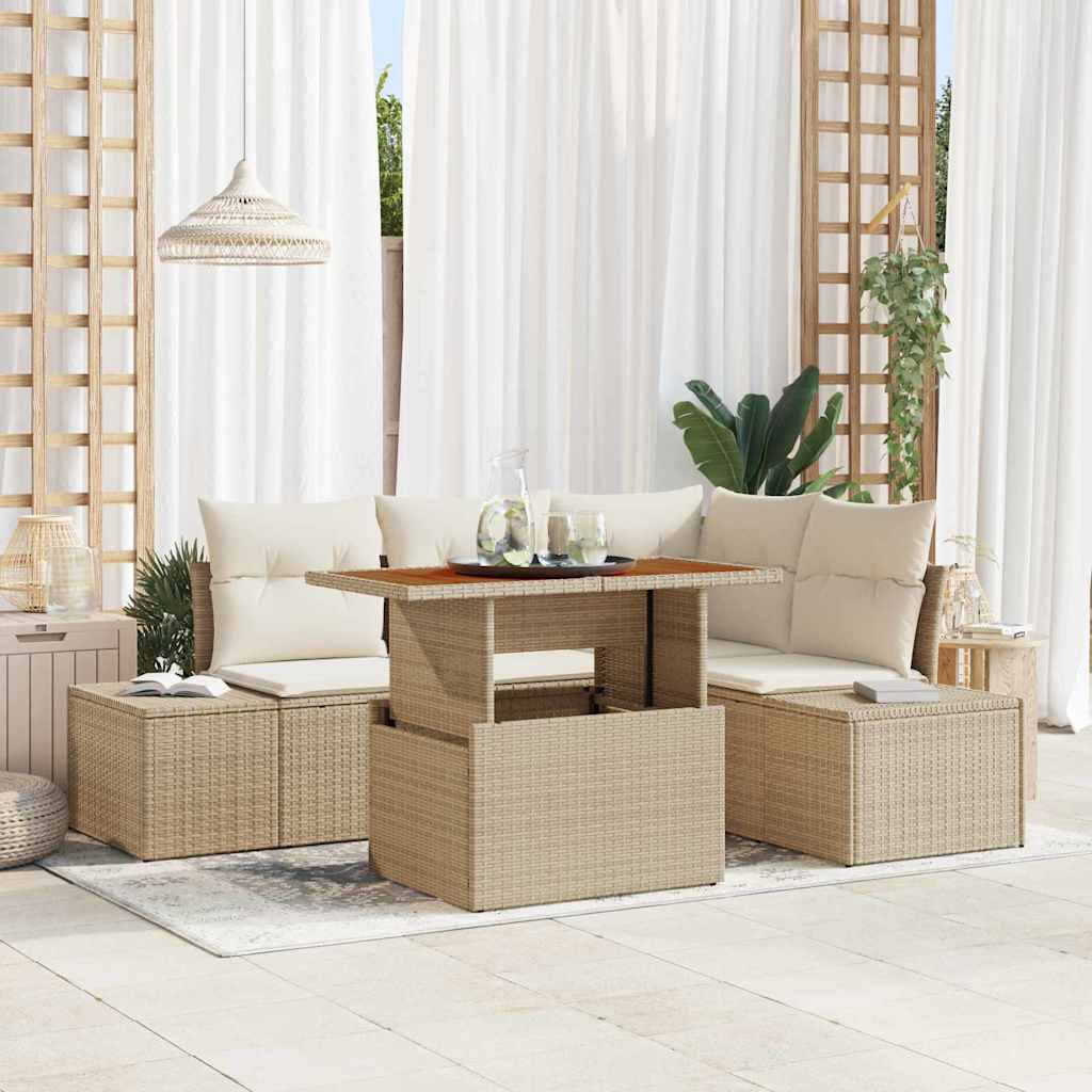 Tuin Sofa Set 5 st Beige Poly riet – afbeelding 1