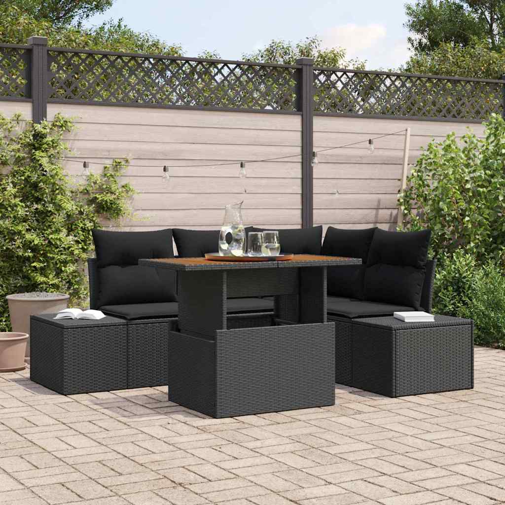 Tuin Sofa Set met opslag 5 pcs Zwart Poly riet