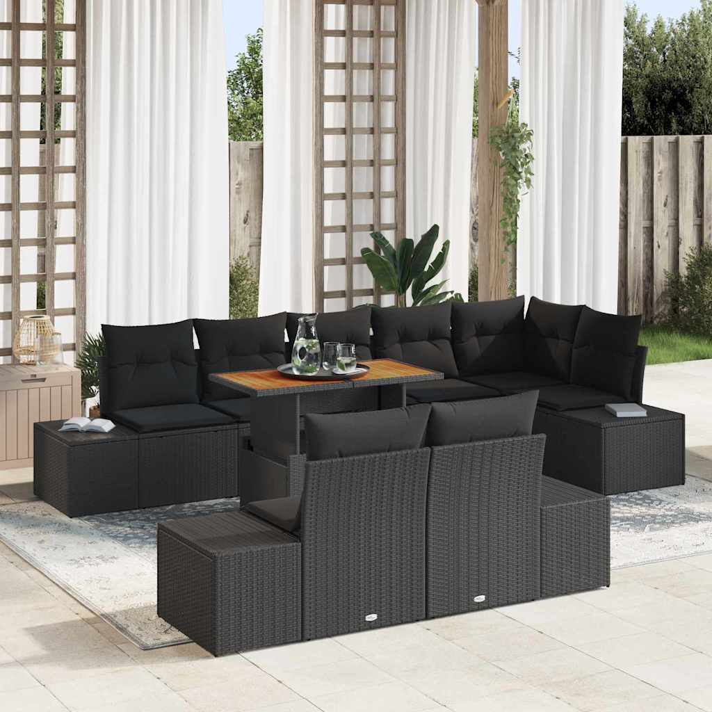 Tuin Sofa Set met opslag 9 pcs Zwart Poly riet