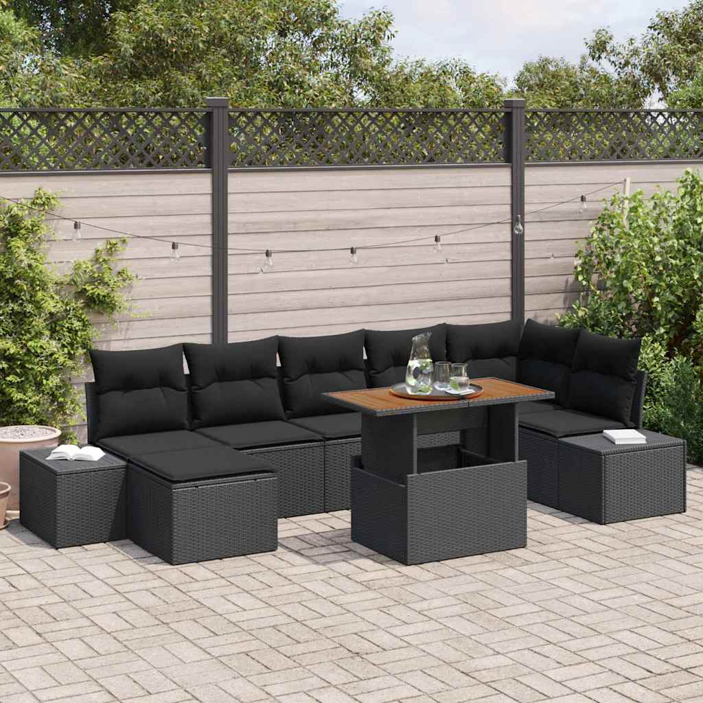 Tuin Sofa Set met opslag 8 pcs Zwart Poly riet