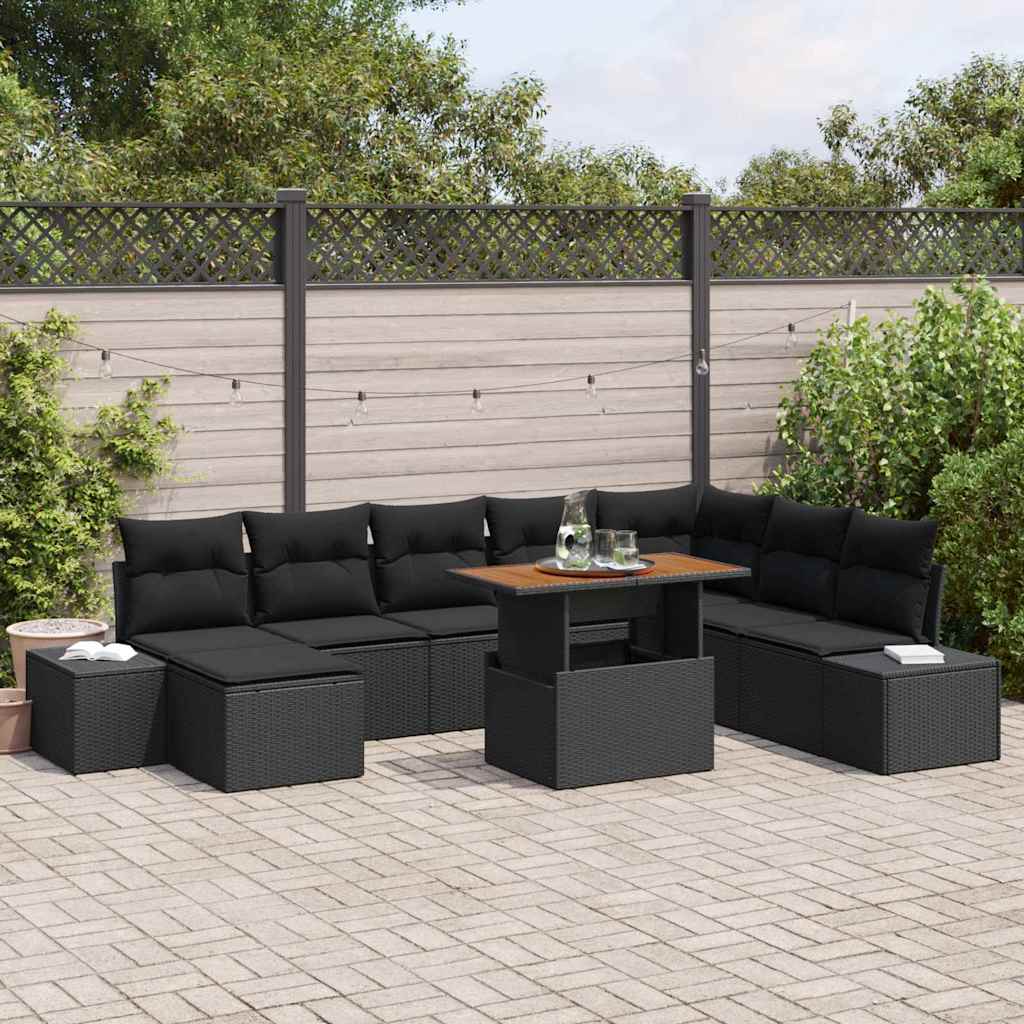 Tuin Sofa Set met opslag 9 pcs Zwart Poly riet