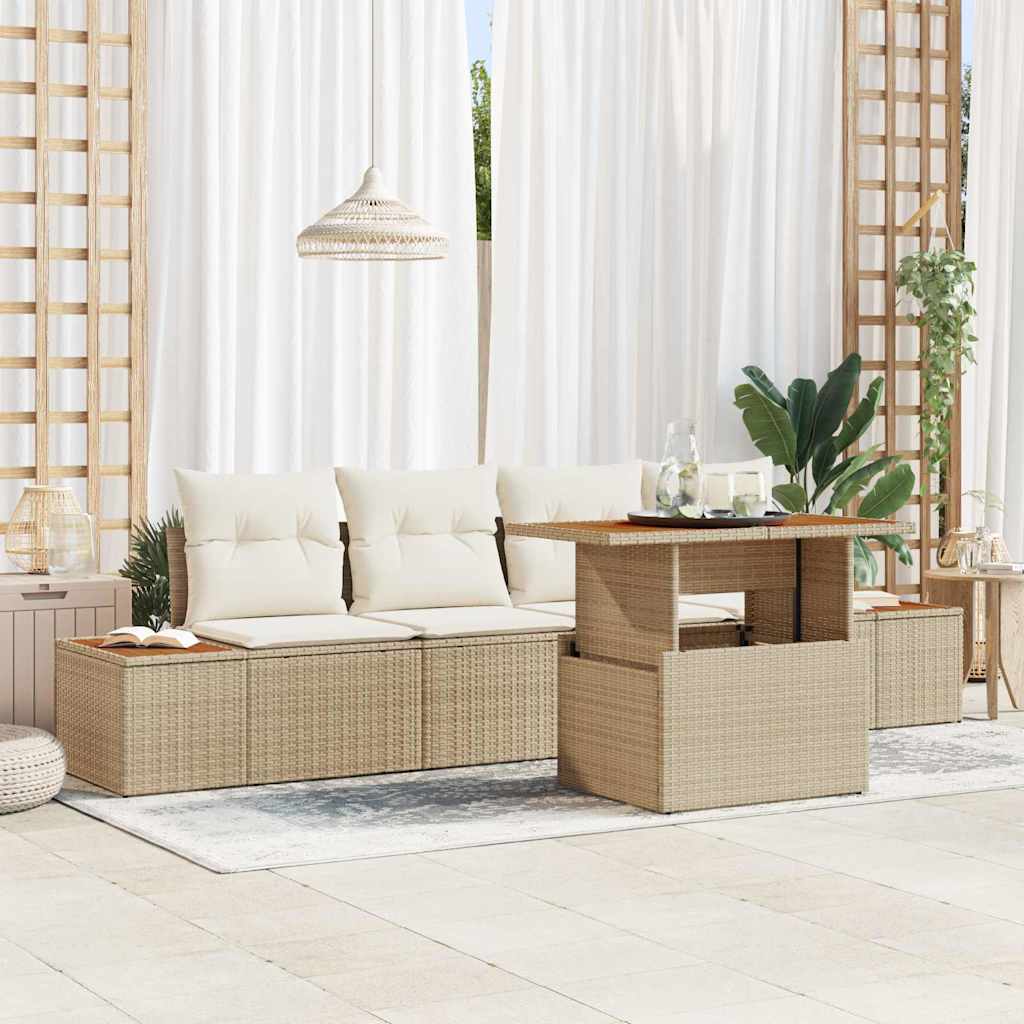 Tuin Sofa Set 5 st Beige Poly riet – afbeelding 1
