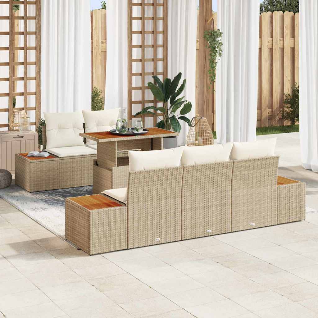 Tuin Sofa Set 6 st Beige Poly riet – afbeelding 1