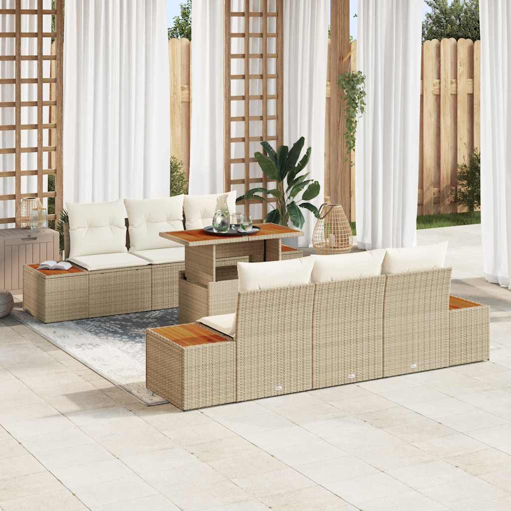 Tuin Sofa Set 7 st Beige Poly riet – afbeelding 1