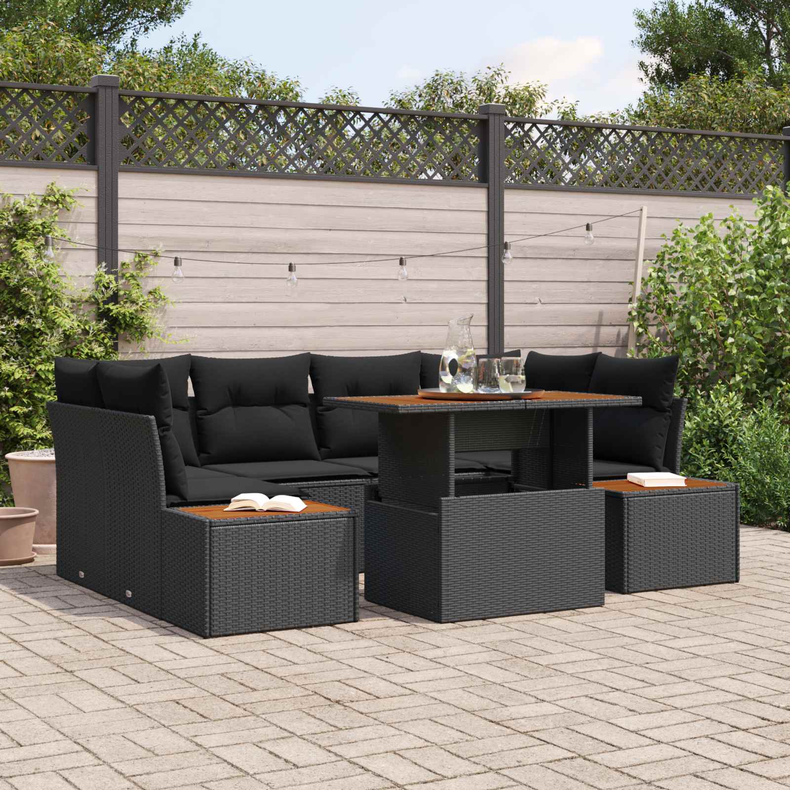 Tuin Sofa Set met opslag 7 pcs Zwart Poly riet