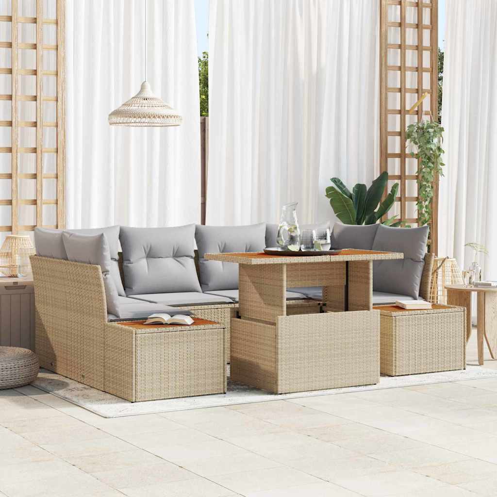 Tuin Sofa Set met opslag 7 pcs Beige Poly riet – afbeelding 1