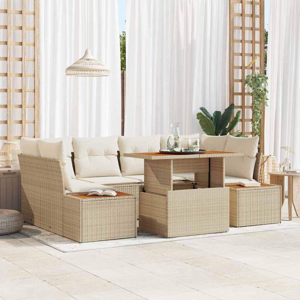 Tuin Sofa Set 7 st Beige Poly riet – afbeelding 1