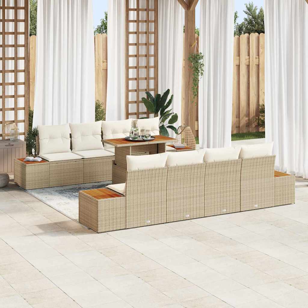 Tuin Sofa Set 9 st Beige Poly riet – afbeelding 1