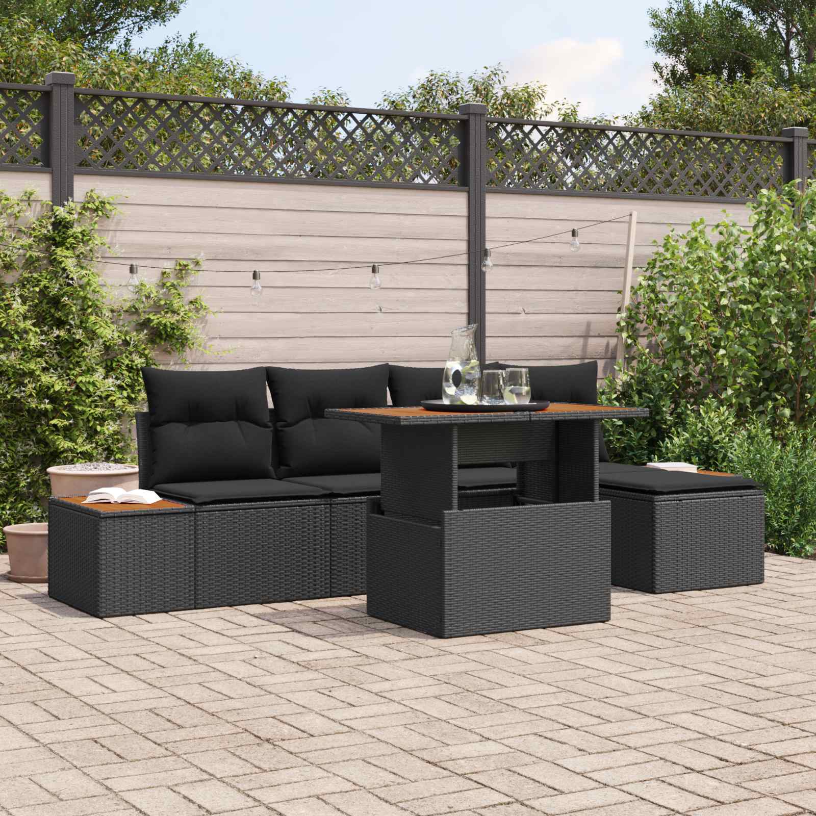 Tuin Sofa Set met opslag 6 pcs Zwart Poly riet