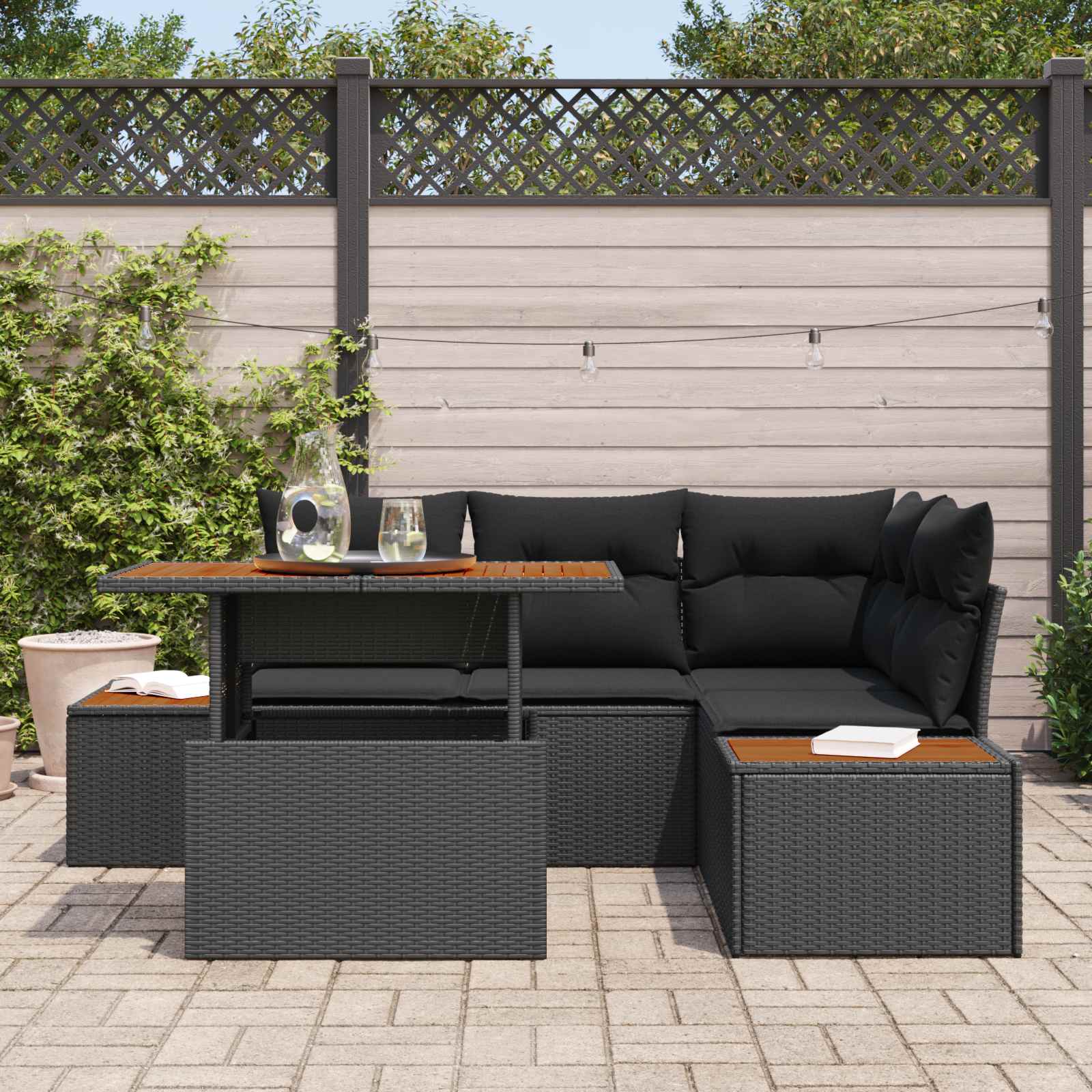 Tuin Sofa Set met opslag 5 pcs Zwart Poly riet