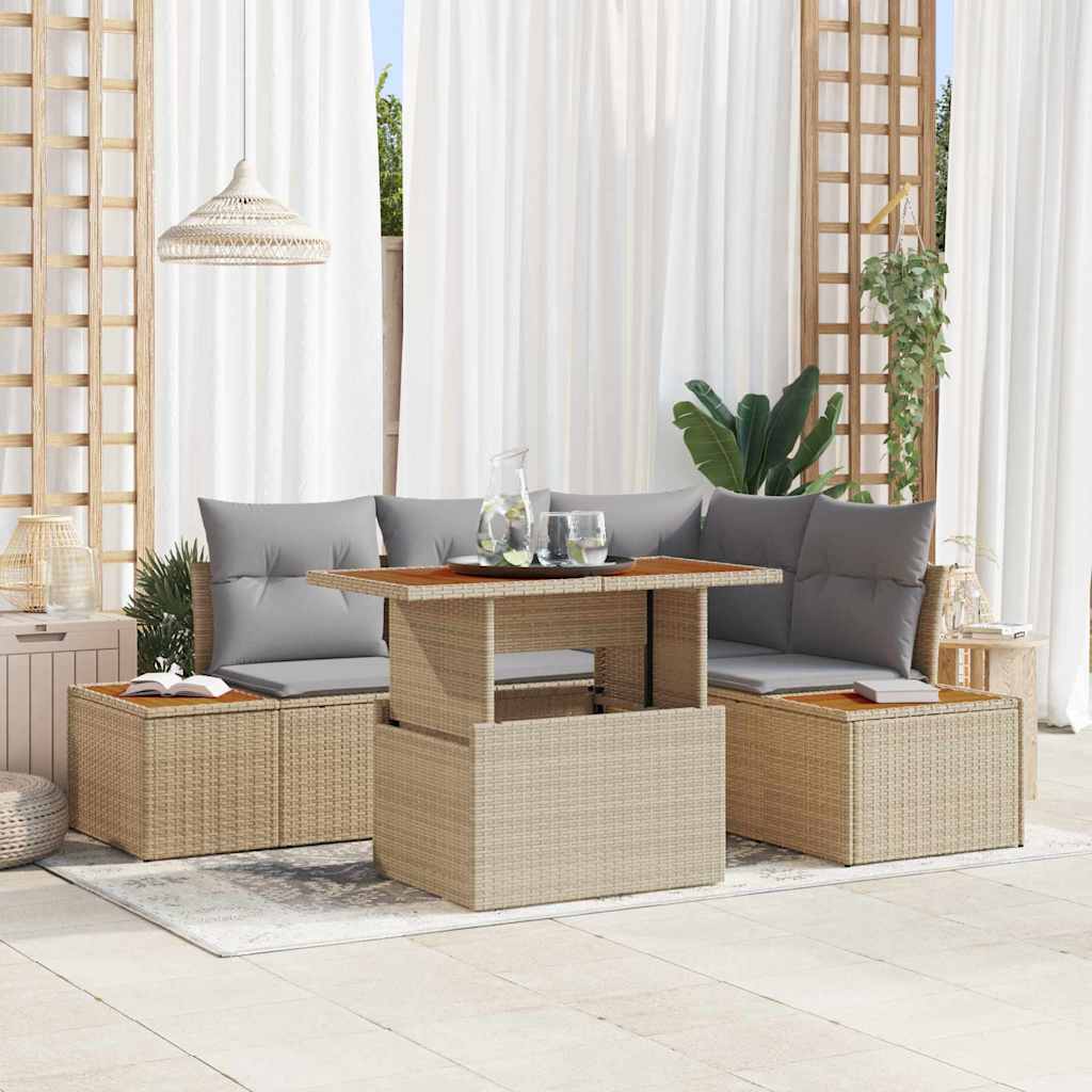 Tuin Sofa Set met opslag 5 pcs Beige Poly riet – afbeelding 1