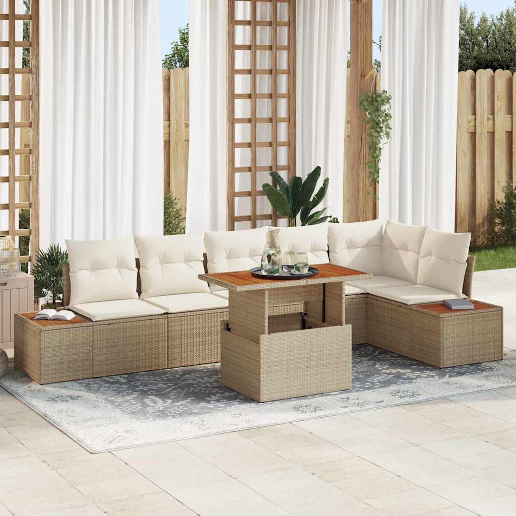 Tuin Sofa Set 7 st Beige Poly riet