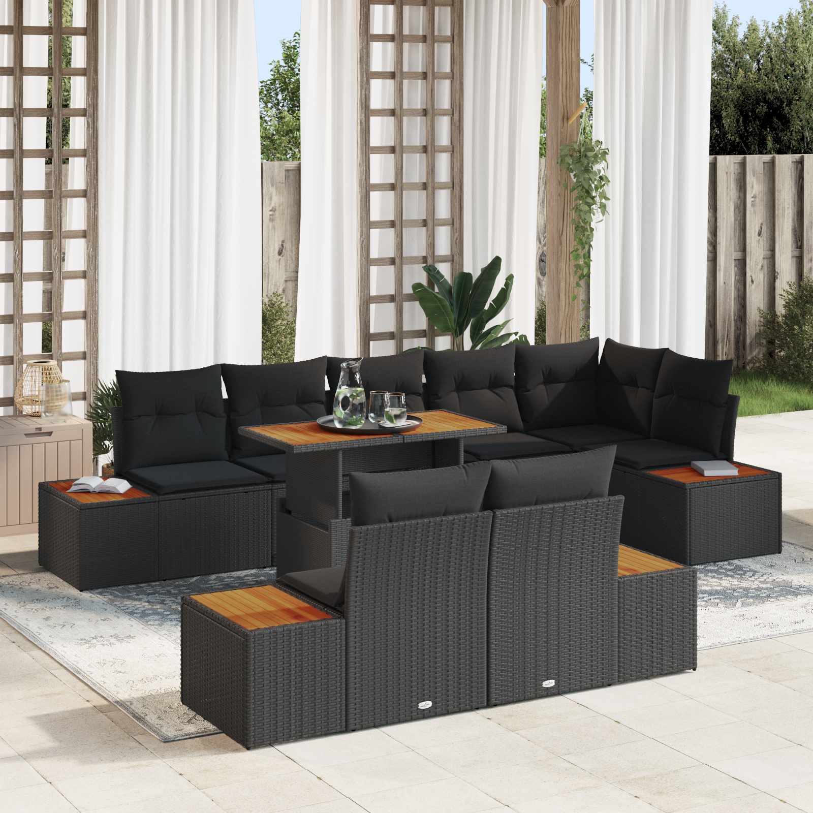 Tuin Sofa Set met opslag 9 pcs Zwart Poly riet