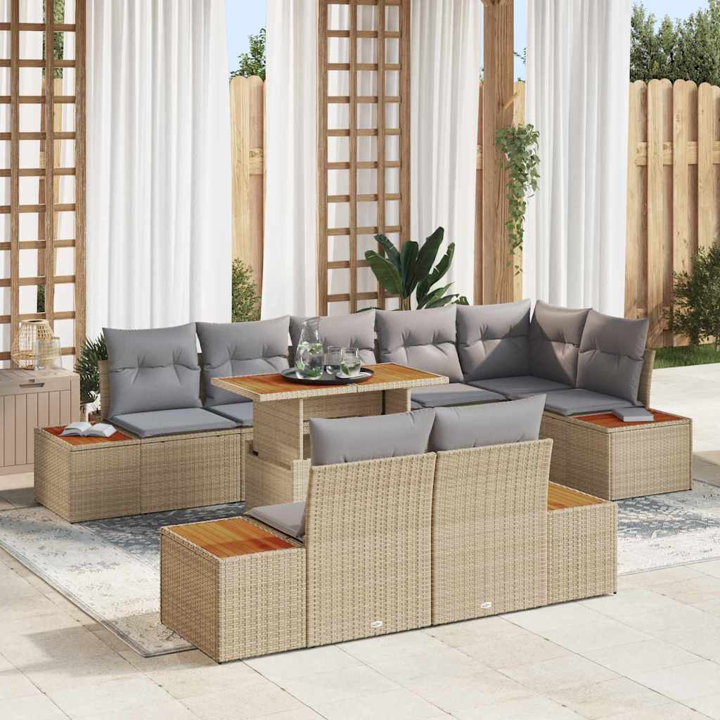 Tuin Sofa Set met opslag 9 pcs Beige Poly riet – afbeelding 1