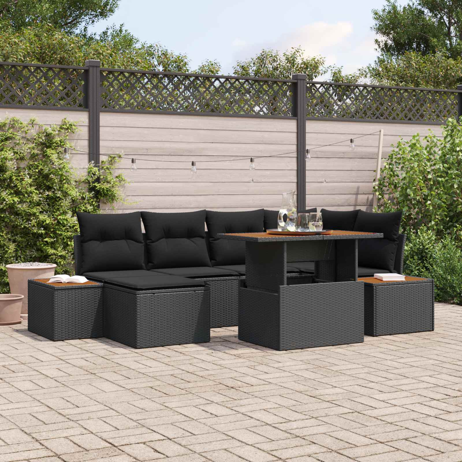 Tuin Sofa Set met opslag 7 pcs Zwart Poly riet – afbeelding 1